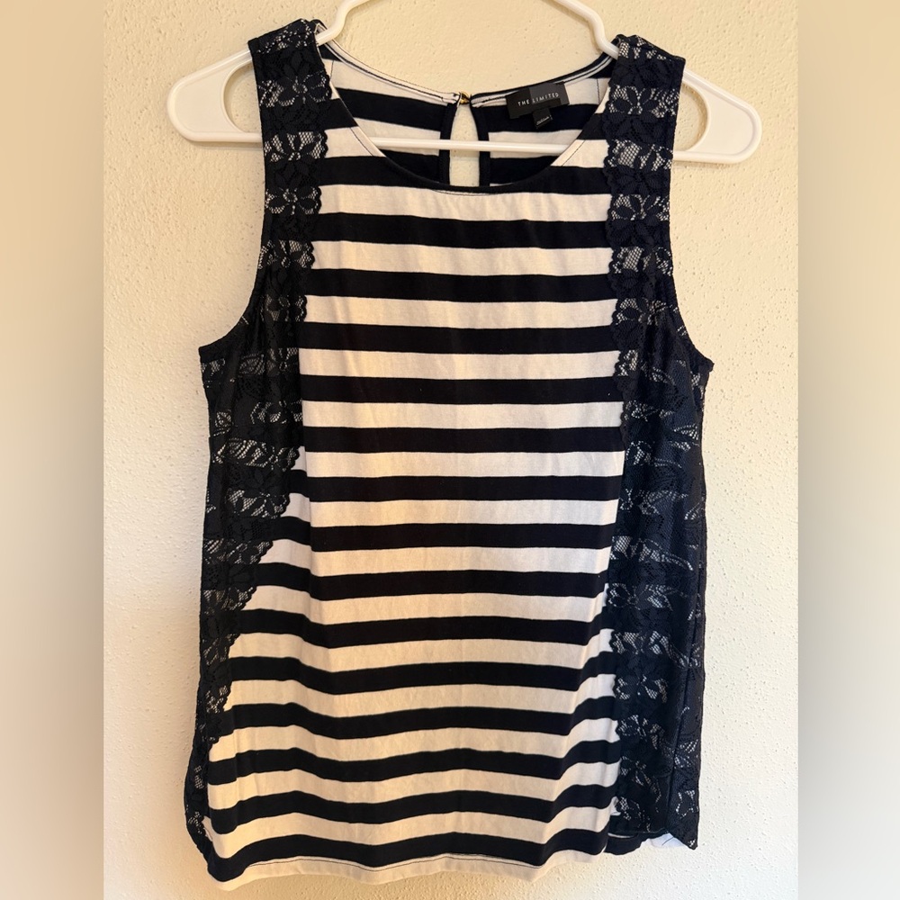 The Limited Women’s Navy/White Striped w/ Lace Accent Top